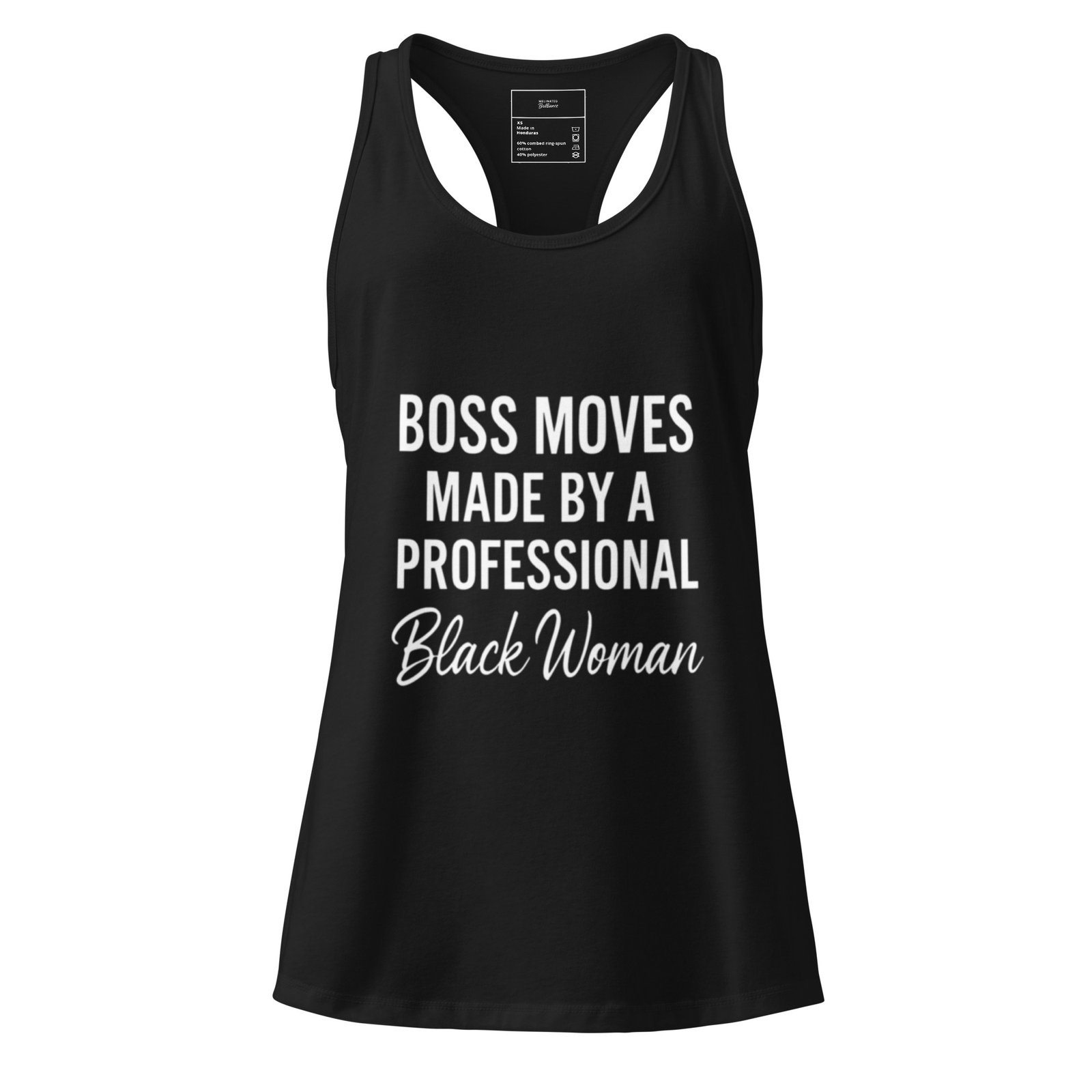 Boss Moves – Professional Black Woman Racerback Tank - Image 1